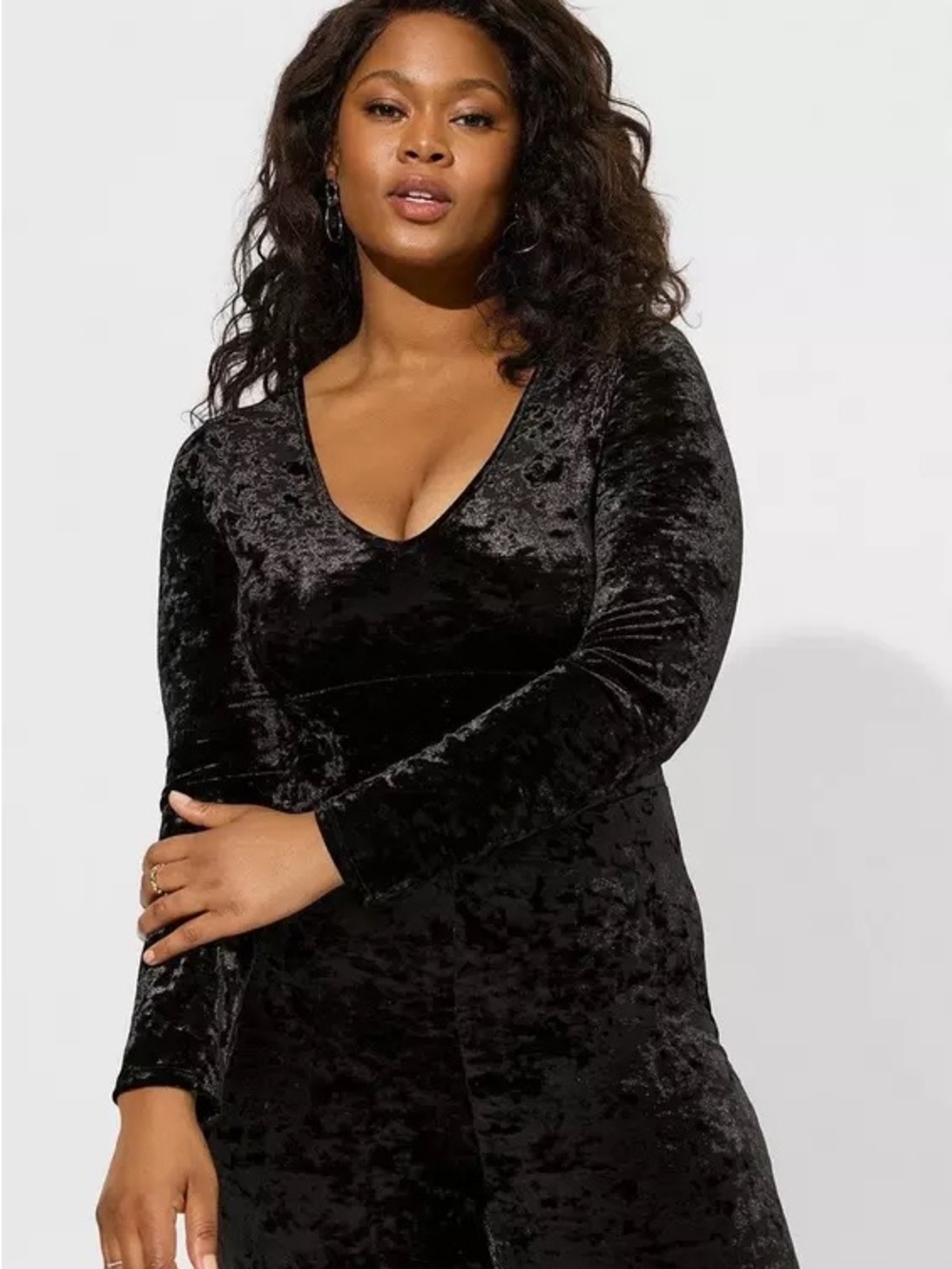 Torrid Full Length Crushed Velvet Long Sleeve One Piece fitted jumpsuit
